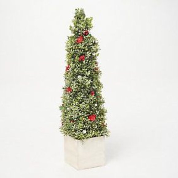 36" Glistening Boxwood Topiary w/ Berrie/Ornaments